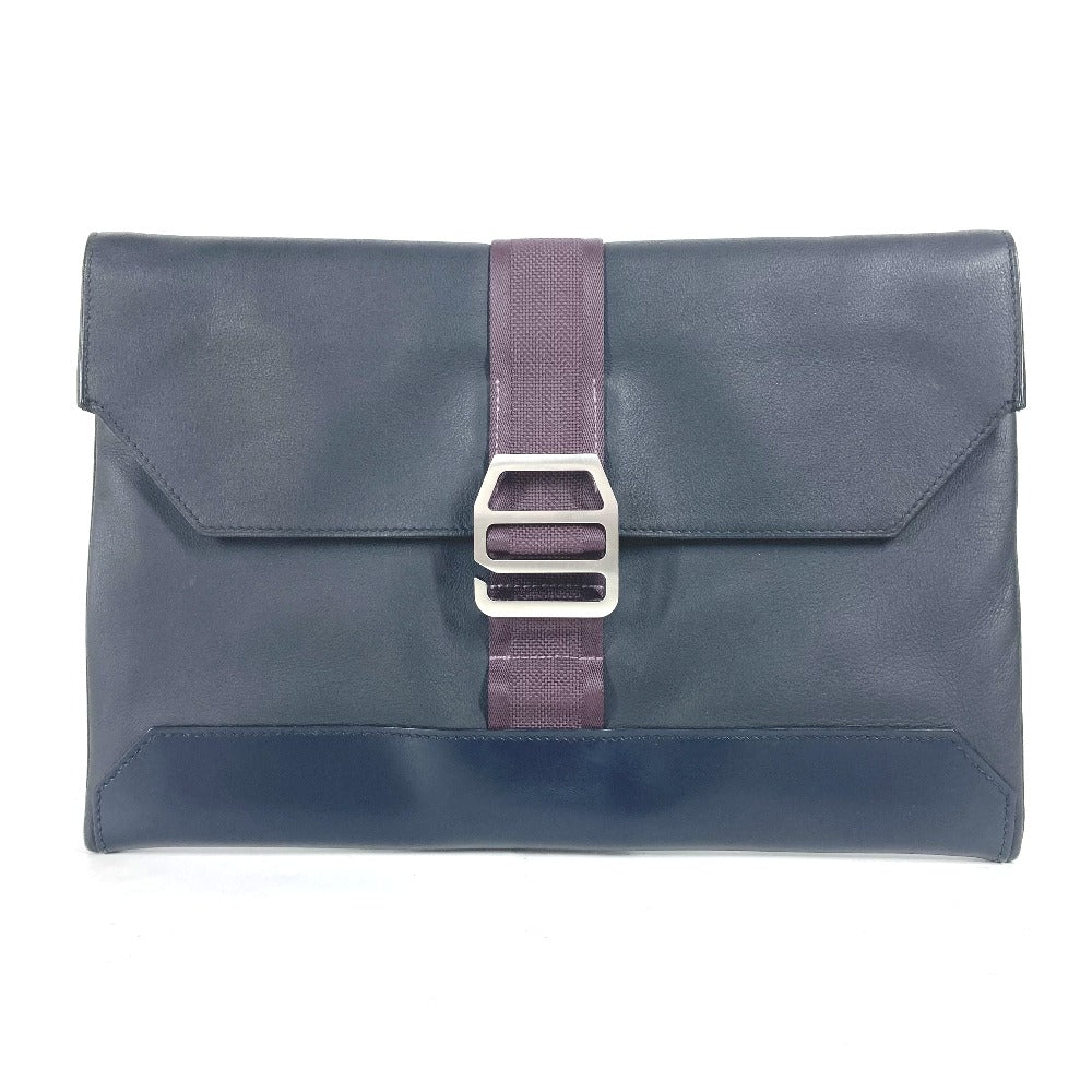 HERMES Clutch bag leather Navy City slide mens