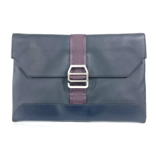 HERMES Clutch bag leather Navy City slide mens