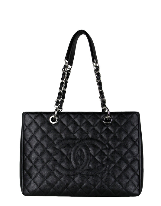 Chanel Black Caviar Leather Quilted Grand Shopper Tote GST Bag