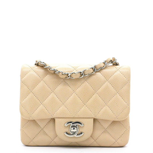 Chanel Beige Caviar Quilted Mini Square Flap Bag