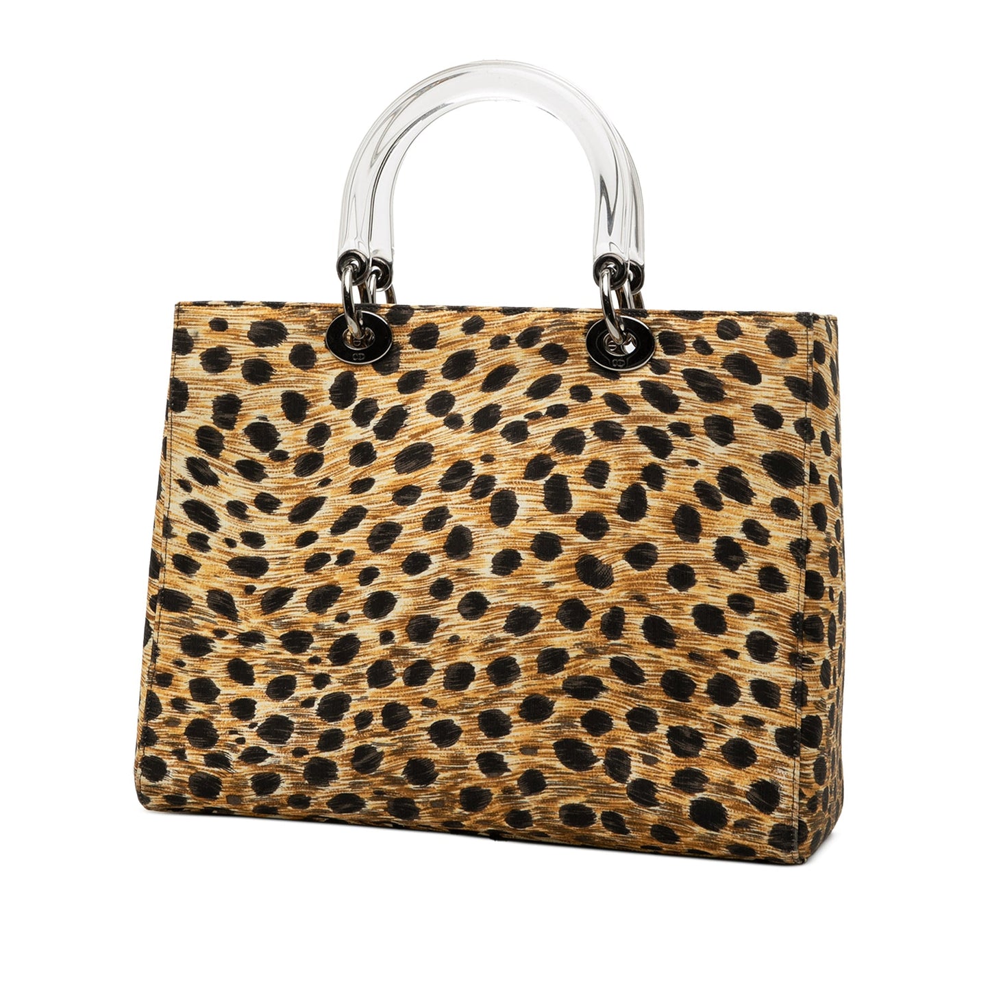 Brown Dior Large Canvas Leopard Print Lady Dior Satchel