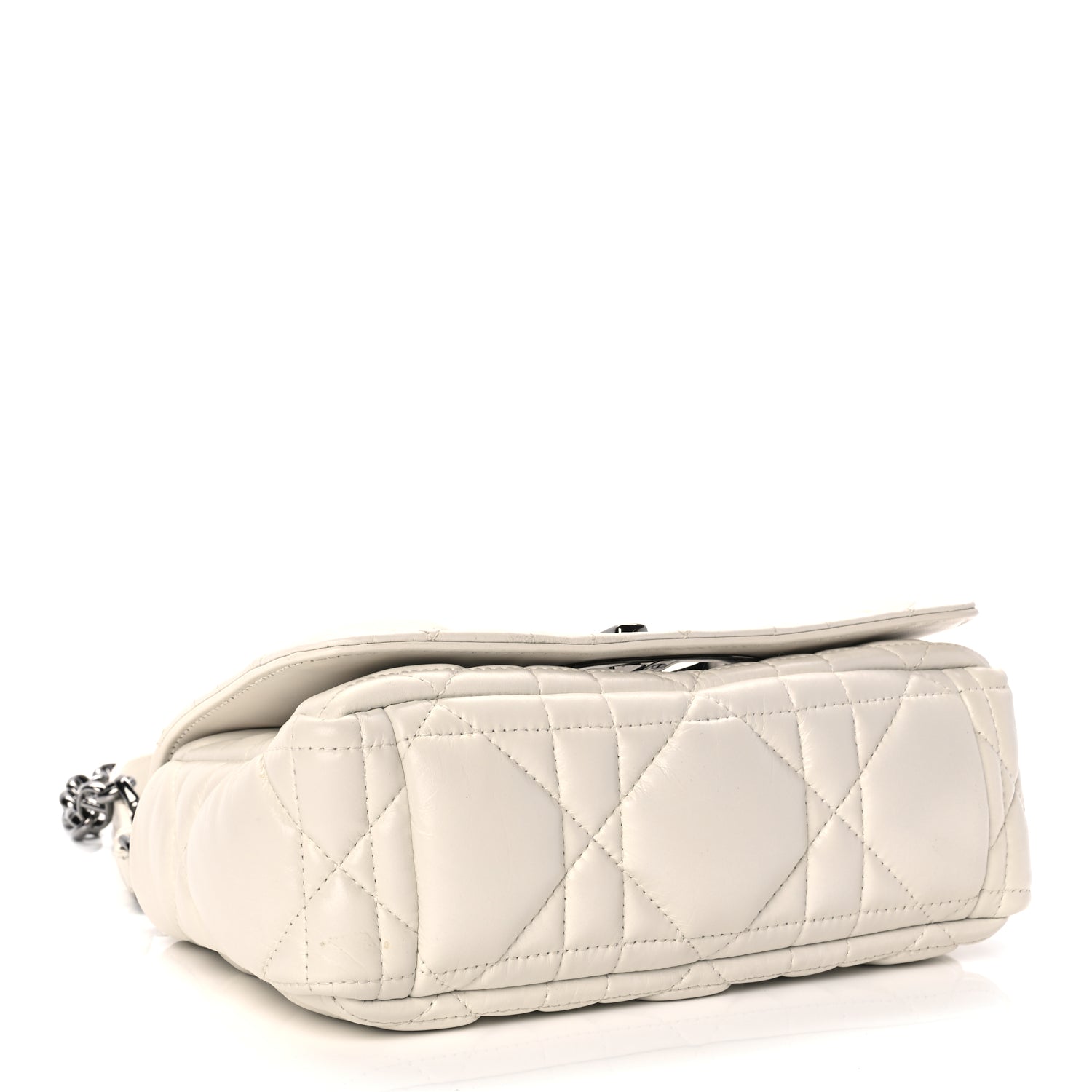 Christian Dior Calfskin Macrocannage Small Dior Caro Bag Ivory