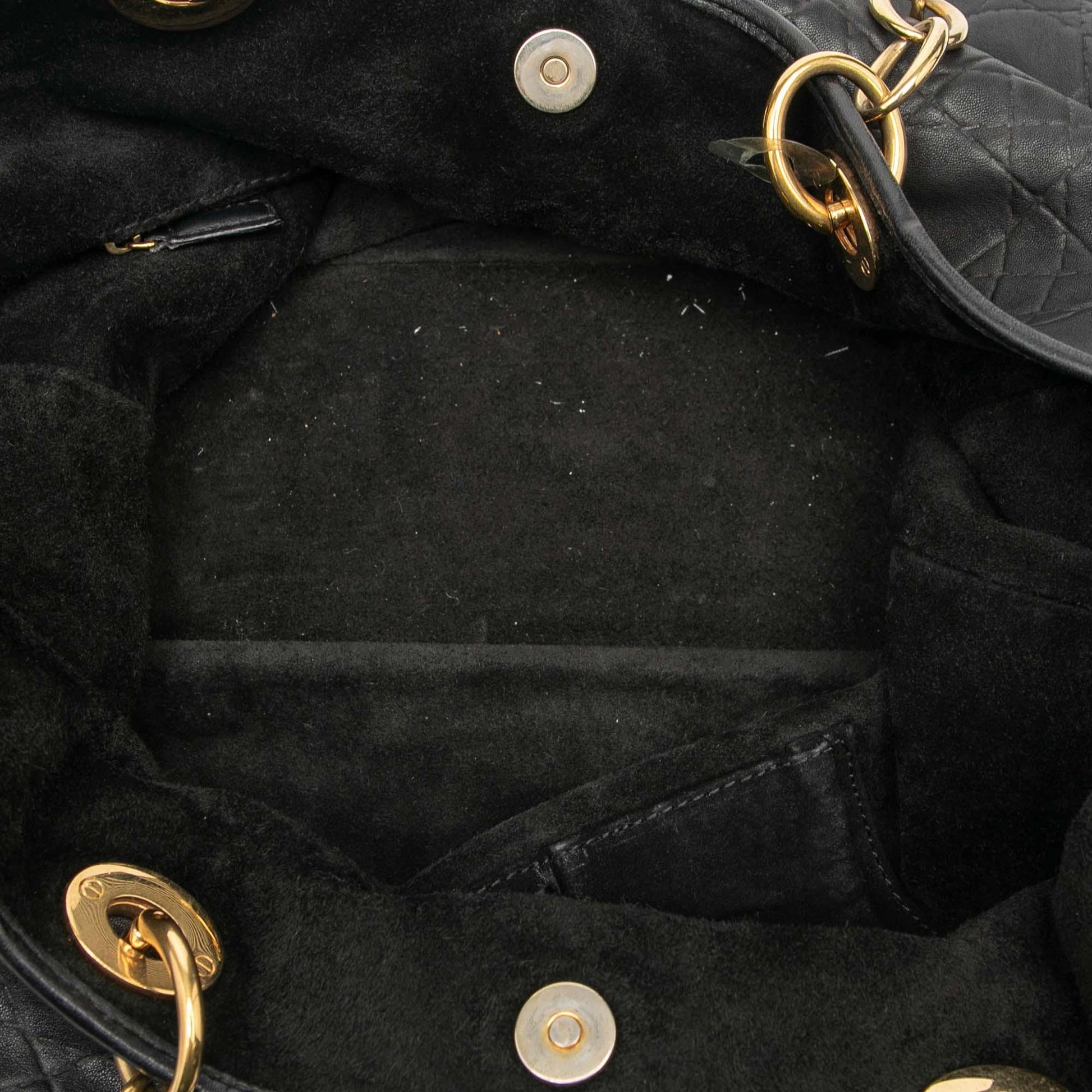 Black Dior Large Lambskin Cannage Lady Dior Soft Shopping Tote