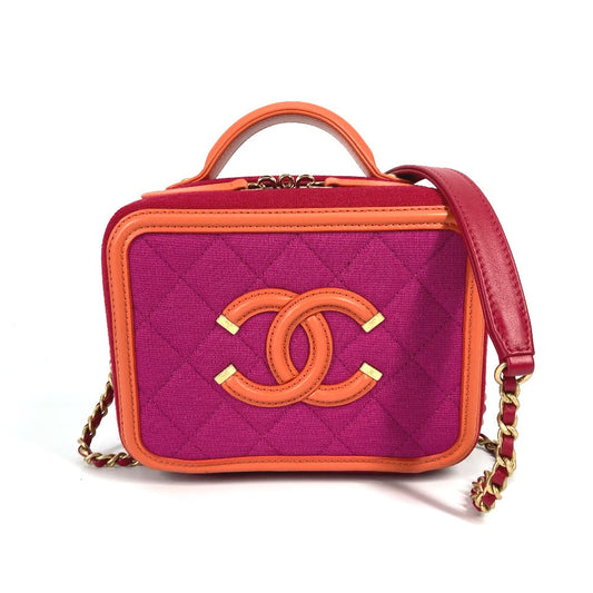 CHANEL Shoulder Bag Canvas / leather Red COCO Mark Crossbody CC filigree vanity bag