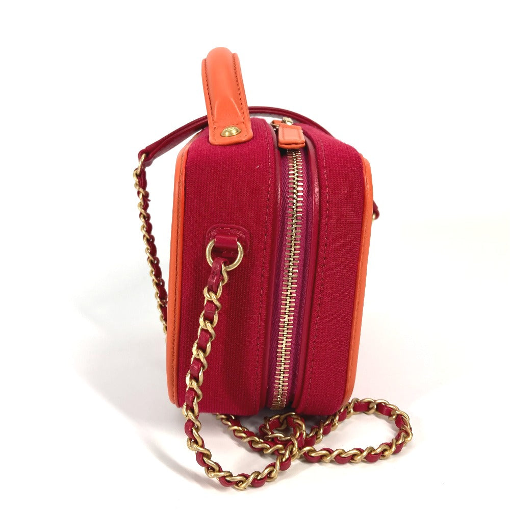 CHANEL Shoulder Bag Canvas / leather Red COCO Mark Crossbody CC filigree vanity bag
