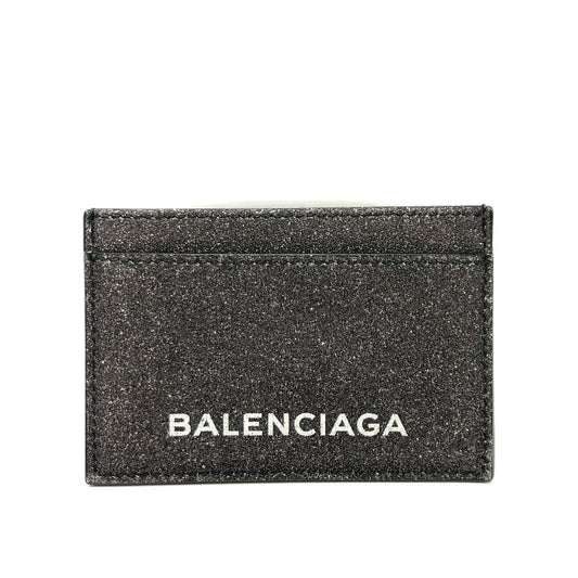 BALENCIAGA Card Case 392126 leather gray logo glitter Pass case Women