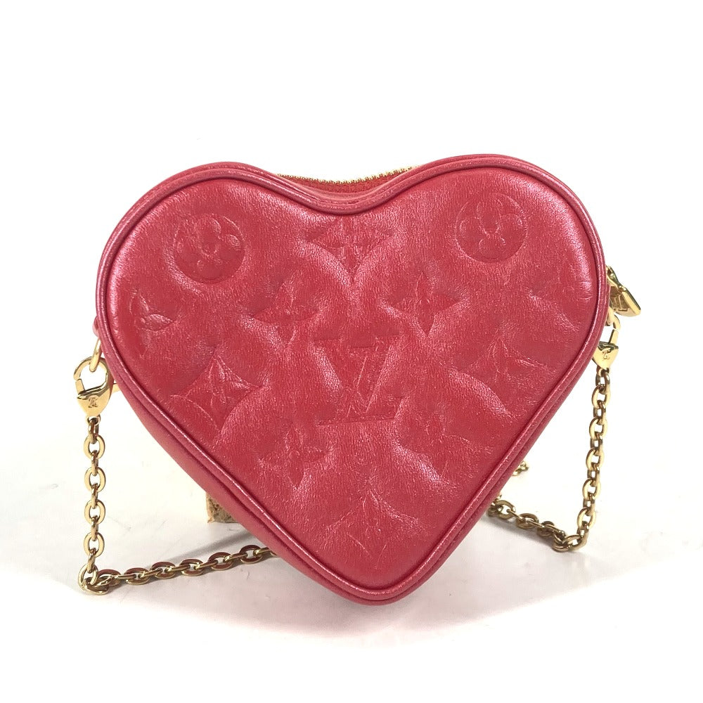 LOUIS VUITTON Shoulder Bag leather Red Monogram Heart on Chain Women