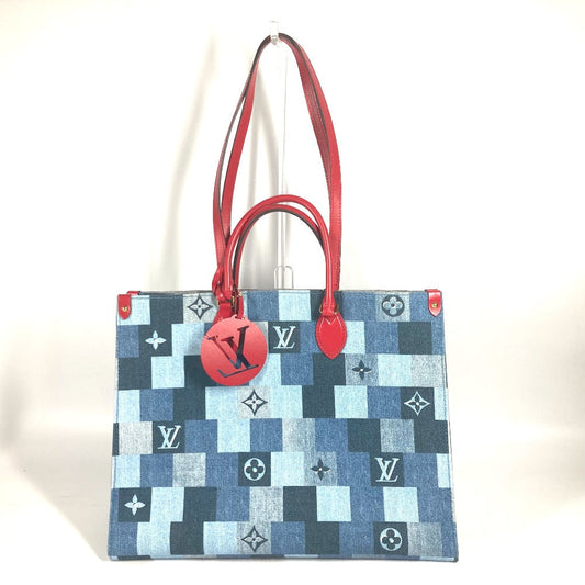 LOUIS VUITTON Tote Bag Denim, Leather blue Monogram denim On-the-go GM Women