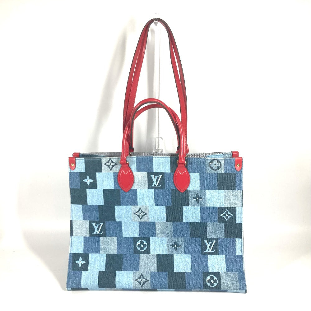 LOUIS VUITTON Tote Bag Denim, Leather blue Monogram denim On-the-go GM Women
