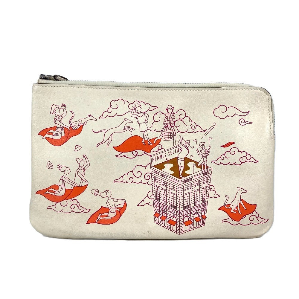 HERMES Pouch leather Ivorytype Carre pocket long