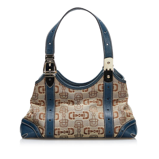 Gucci Horsebit Leather Canvas Shoulder Bag Style 4