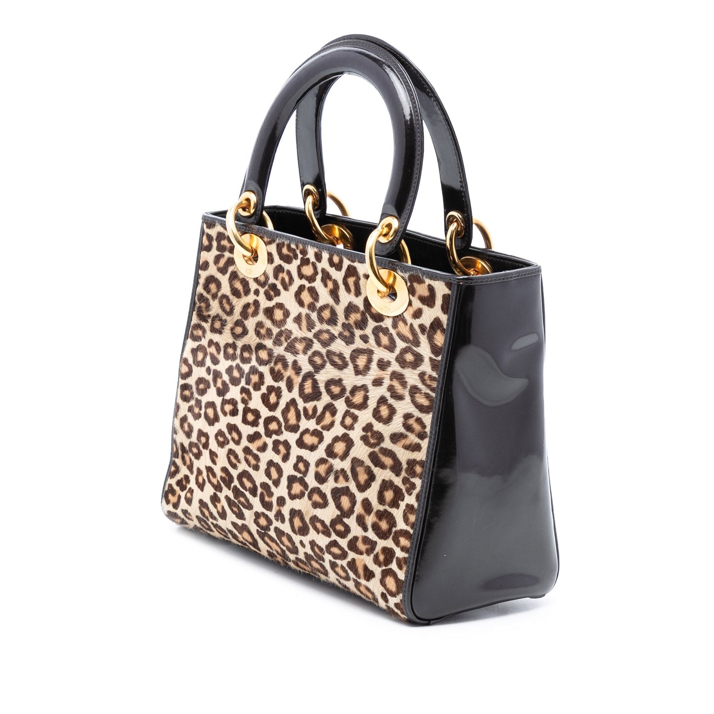 Brown Dior Medium Pony Hair Leopard Print Lady Dior Satchel