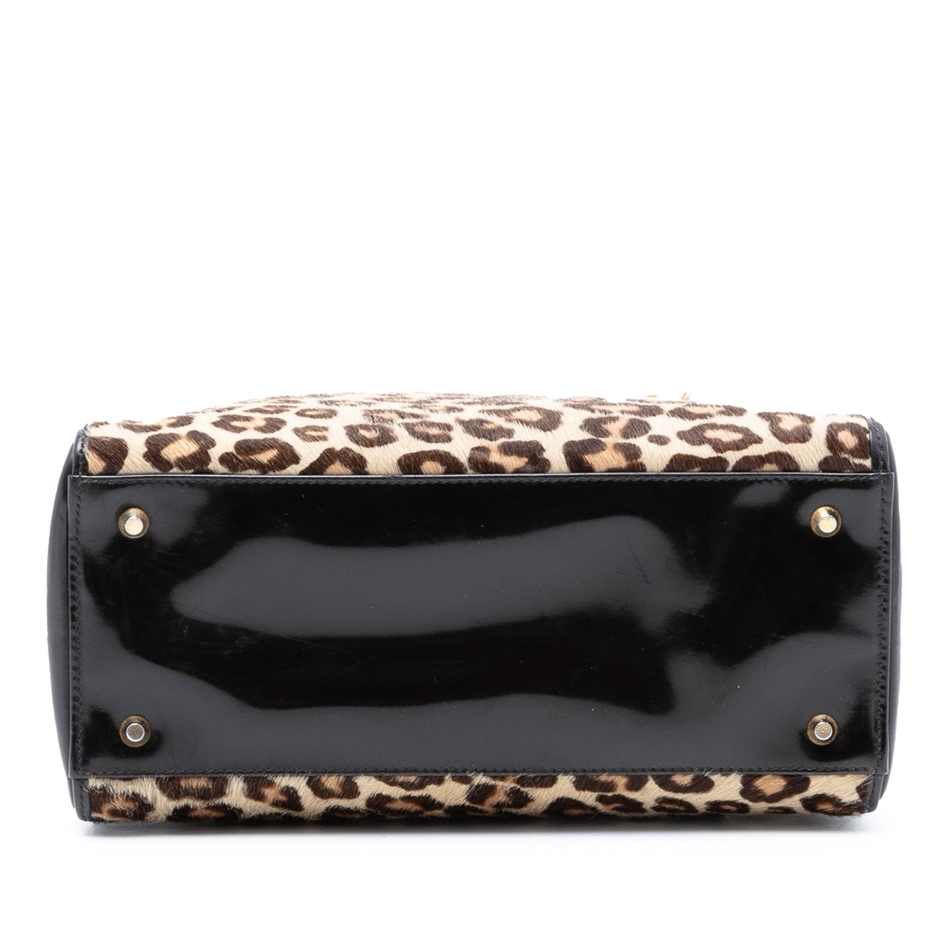Brown Dior Medium Pony Hair Leopard Print Lady Dior Satchel