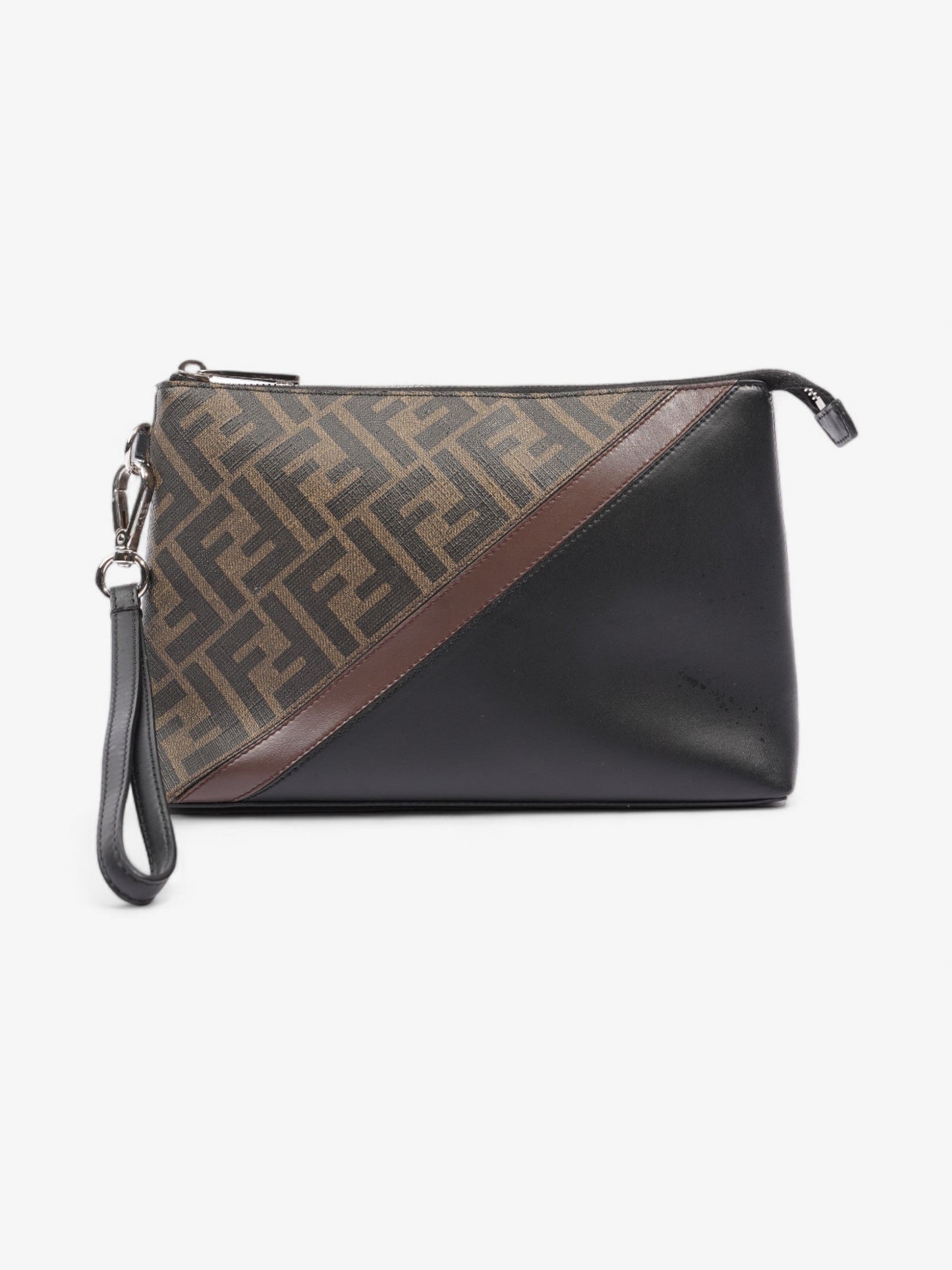 Fendi Diagonal Flat Pouch Tobacco / Black Coated Canvas