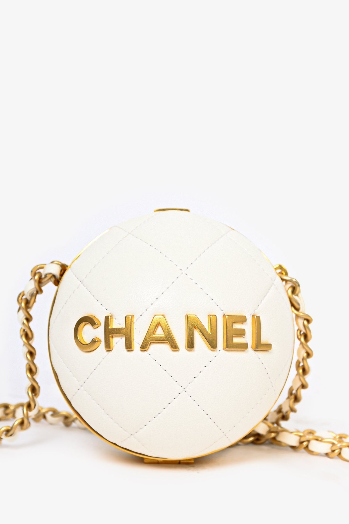 Chanel White Lambskin Leather -Le19M Coco Sphere Minaudiere Bag