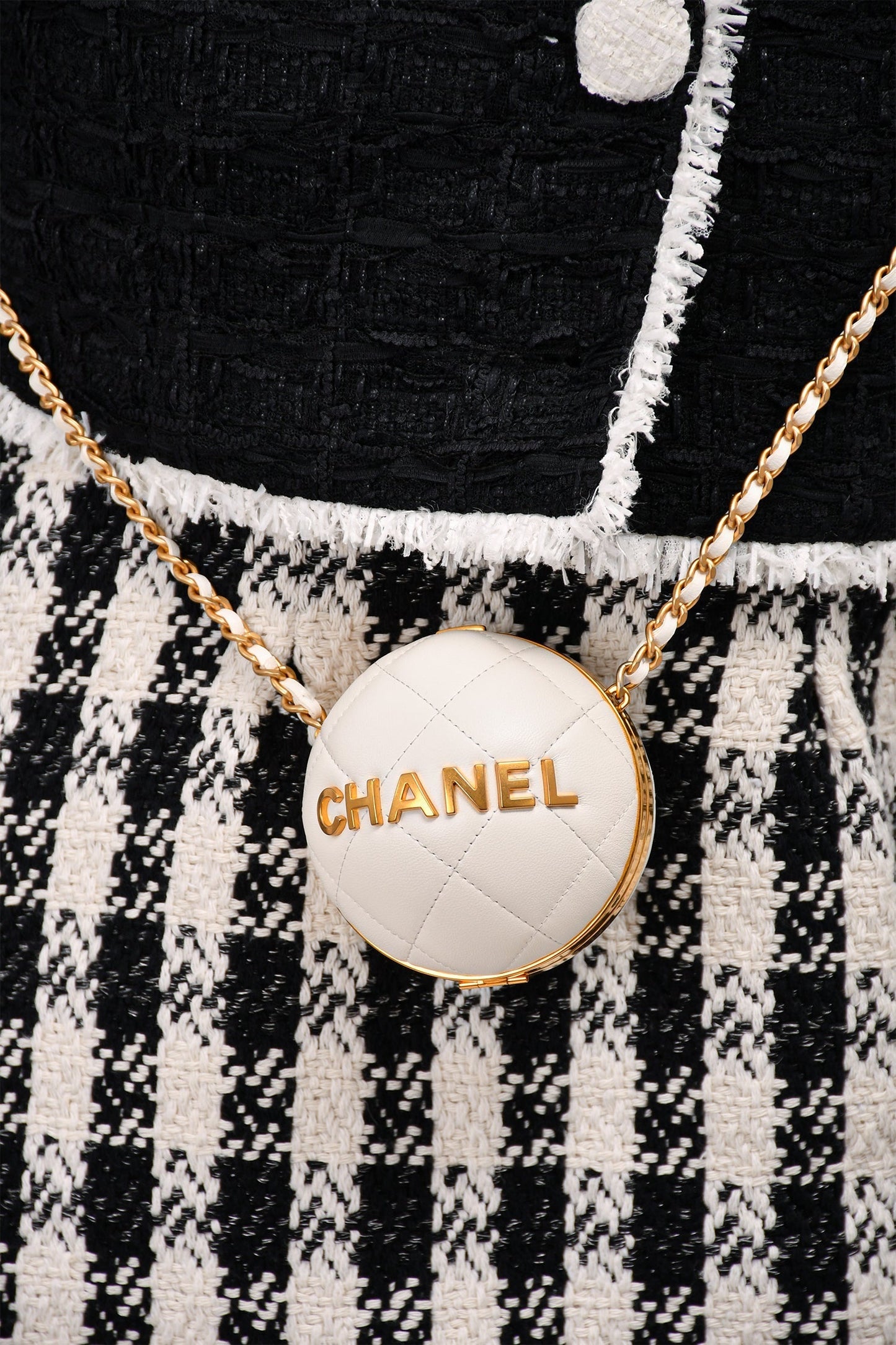 Chanel White Lambskin Leather -Le19M Coco Sphere Minaudiere Bag