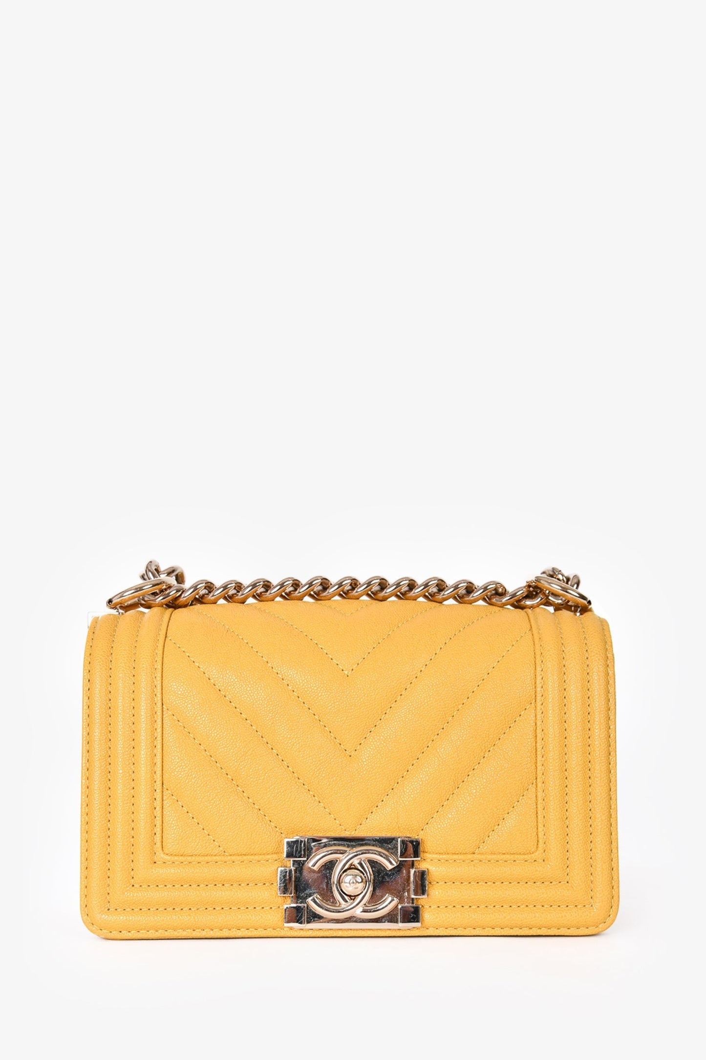 Chanel 2019/20 Yellow Caviar Leather Small Boy Bag