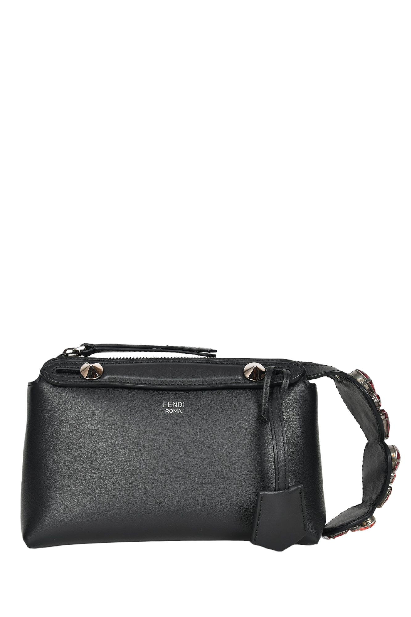 Fendi Black Leather Crystal Embellished 'By The Way' Bag with Strap