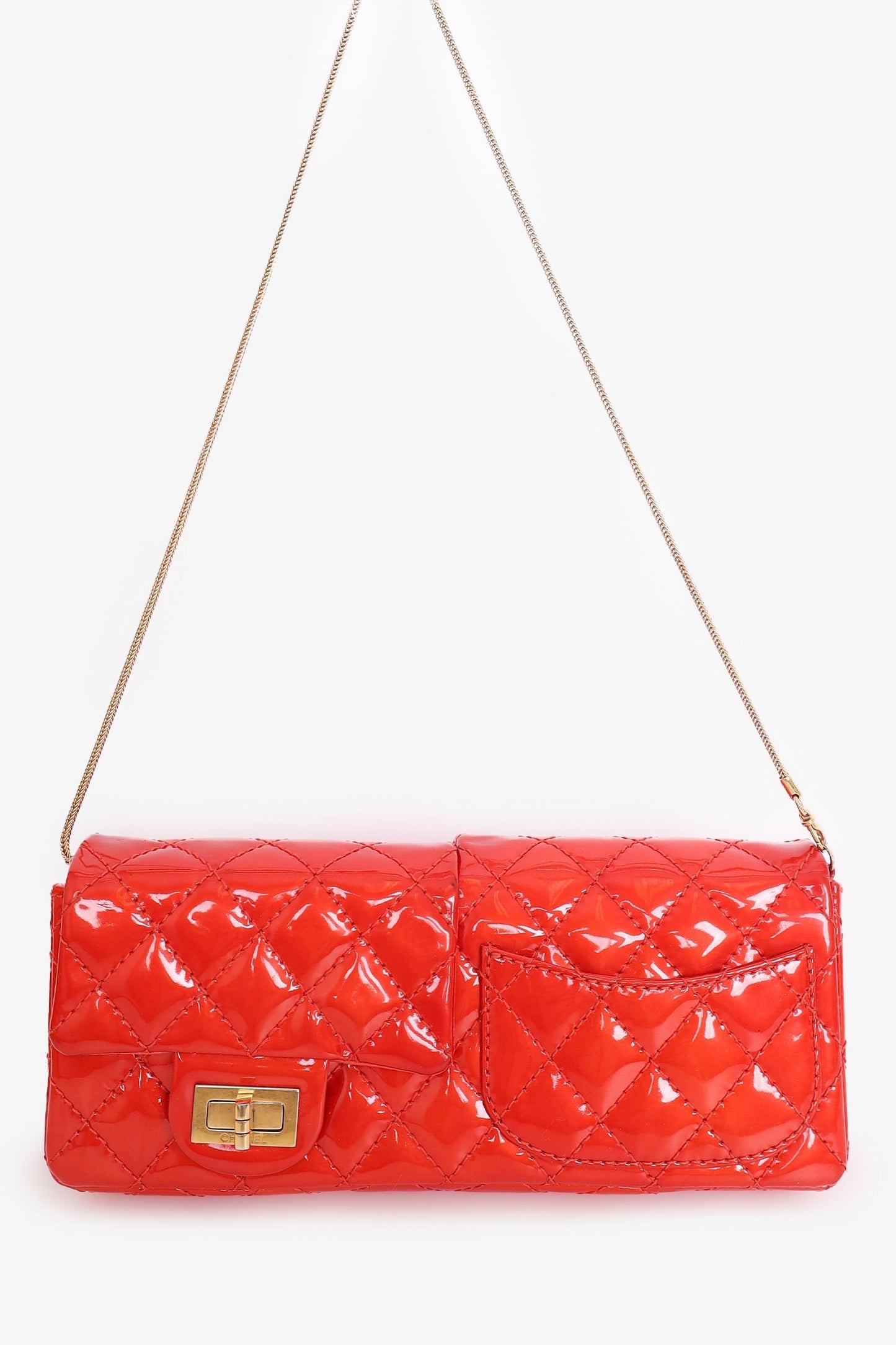 Chanel 2008-09 Red Patent Leather Double Sided Reissue Baguette Bag