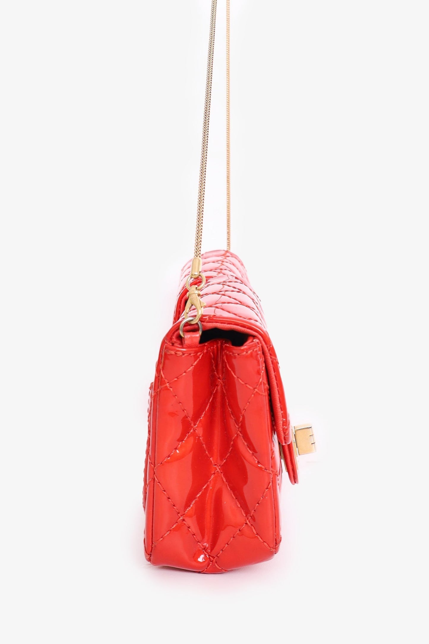 Chanel 2008-09 Red Patent Leather Double Sided Reissue Baguette Bag