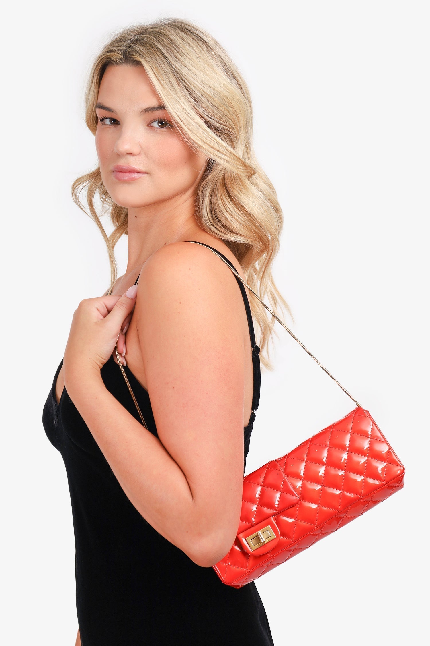 Chanel 2008-09 Red Patent Leather Double Sided Reissue Baguette Bag
