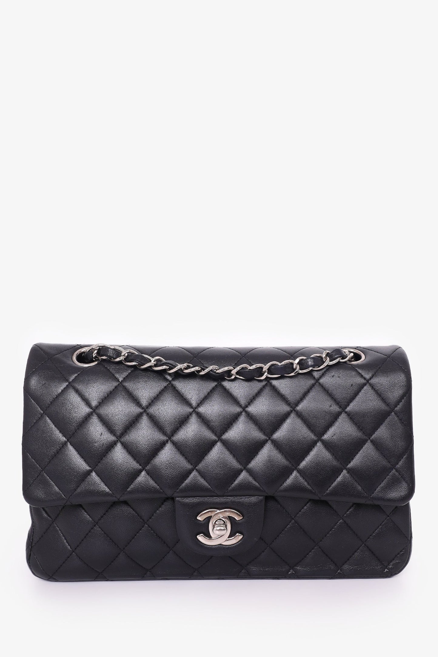 Chanel 2009-10 Black Lambskin Quilted Medium Double Flap Shoulder Bag