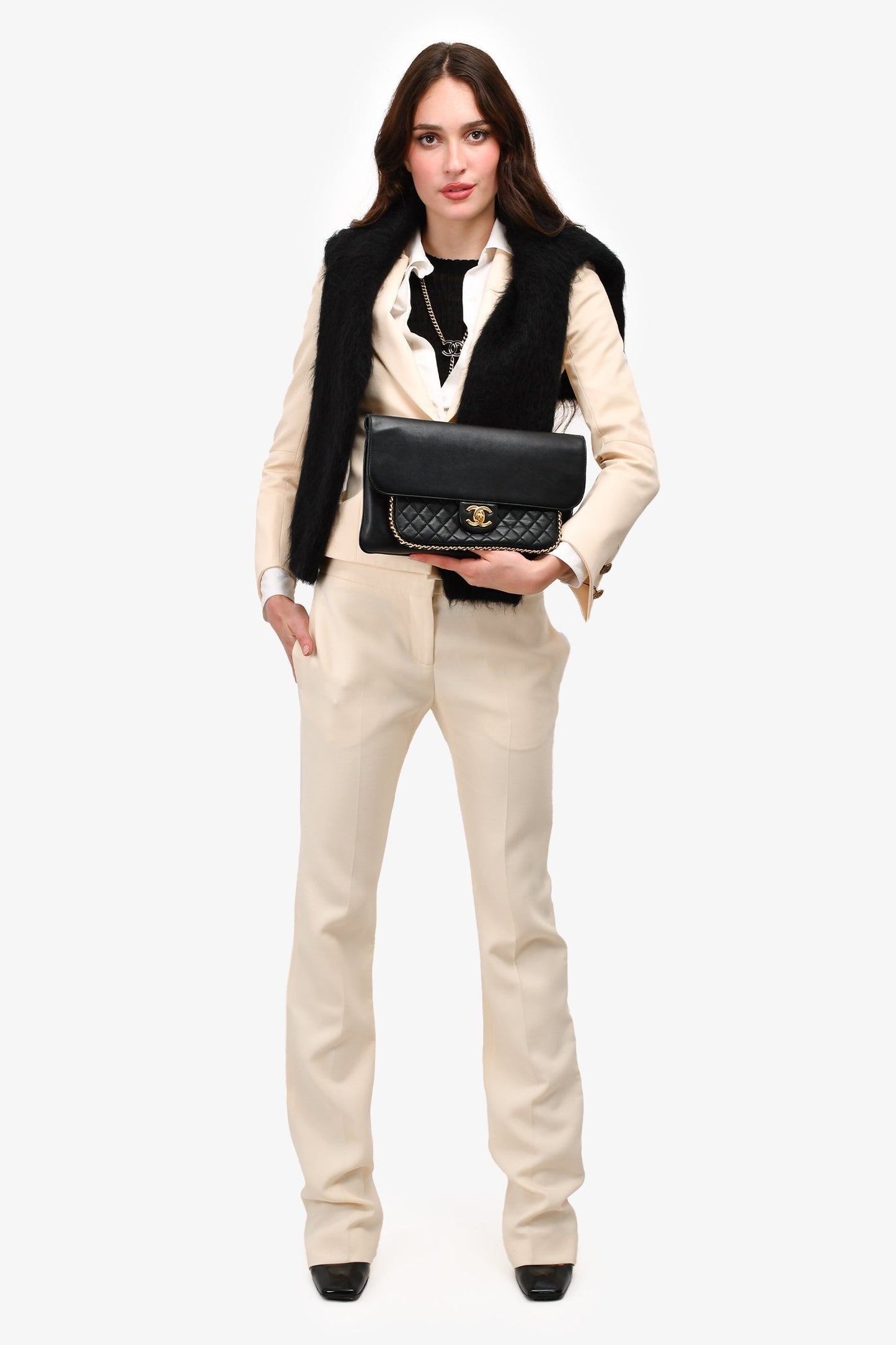 Chanel 2017/18 Black Lambskin 'Unchained' CC Clutch