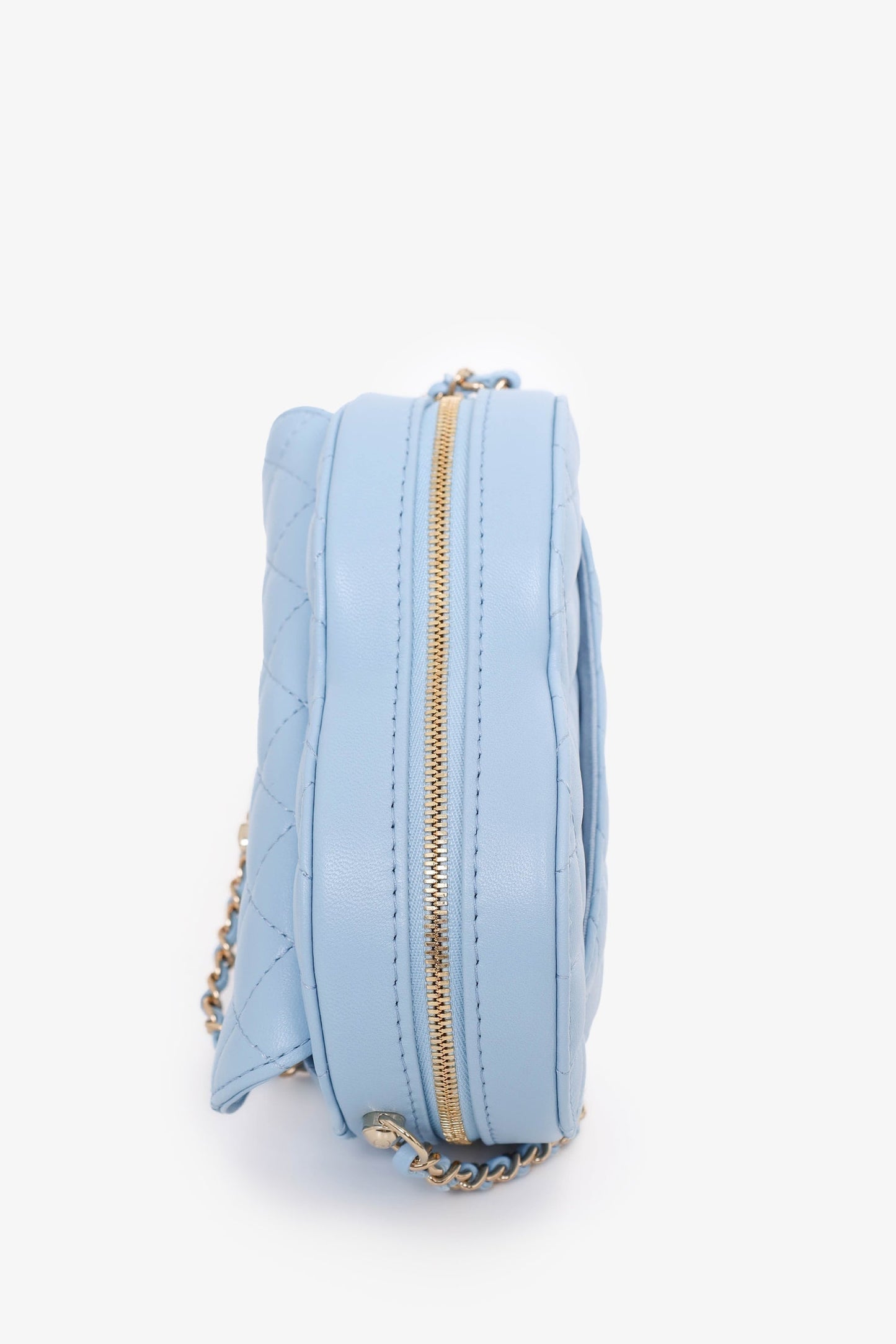 Chanel 22s Baby Blue Quilted Lambskin CC in Love Large Heart Bag