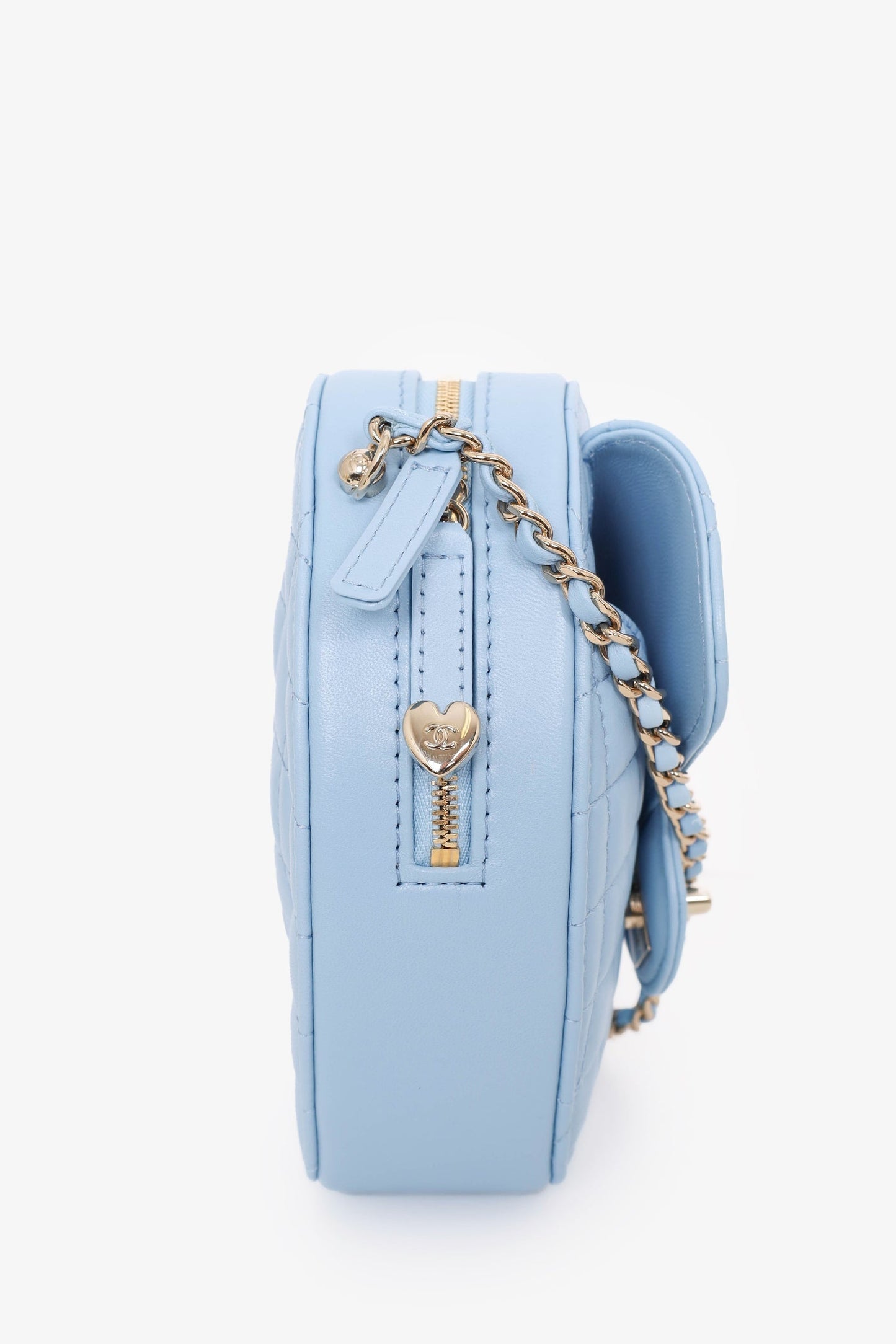 Chanel 22s Baby Blue Quilted Lambskin CC in Love Large Heart Bag