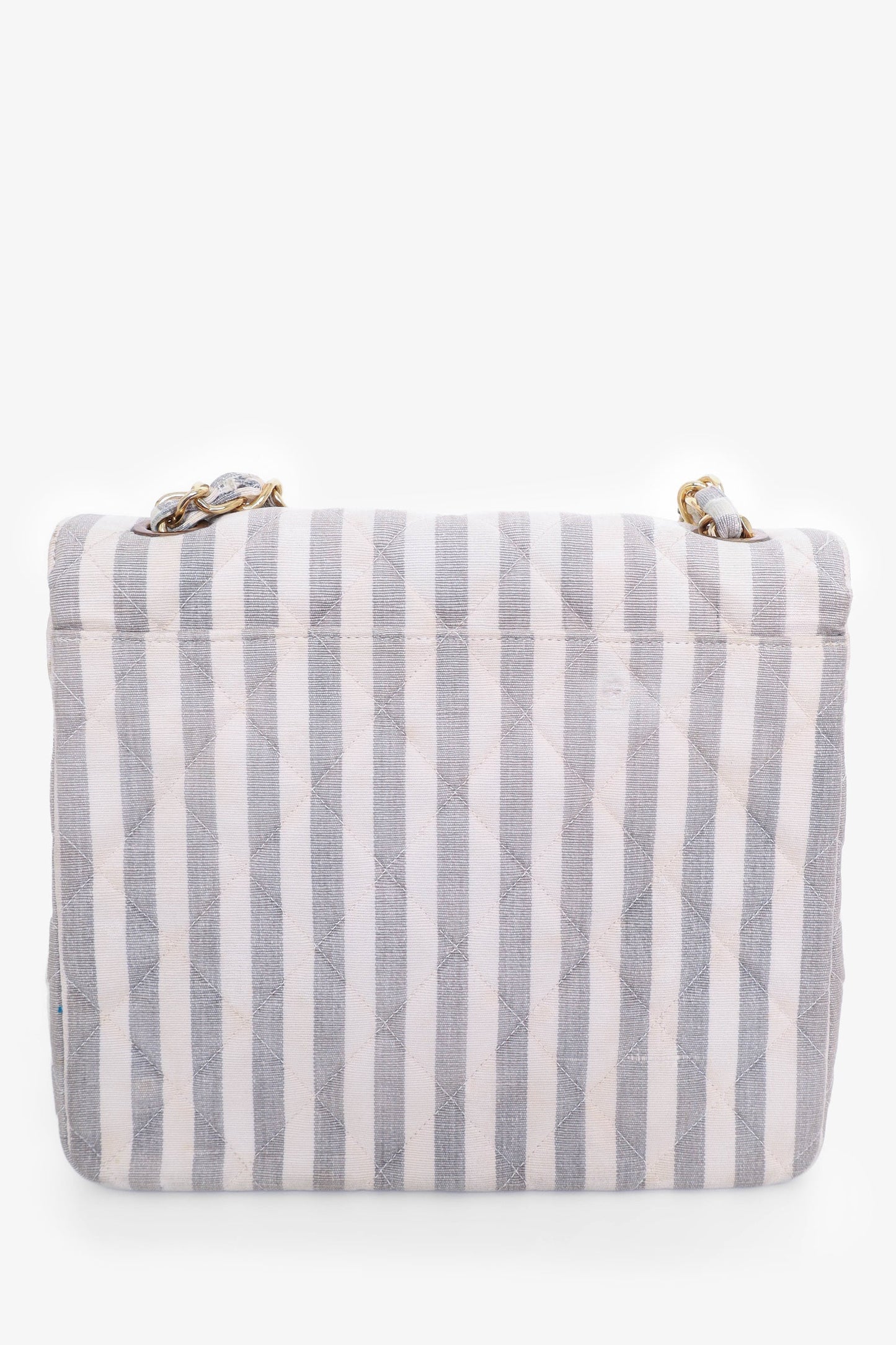 Chanel 1994-96 Grey/White Striped Chain Shoulder Bag