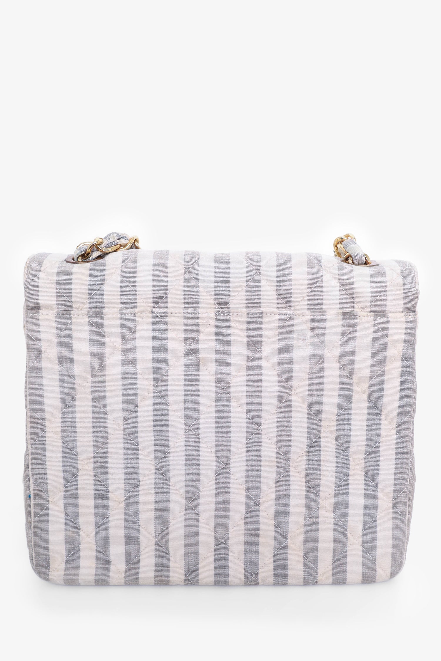 Chanel 1994-96 Grey/White Striped Chain Shoulder Bag