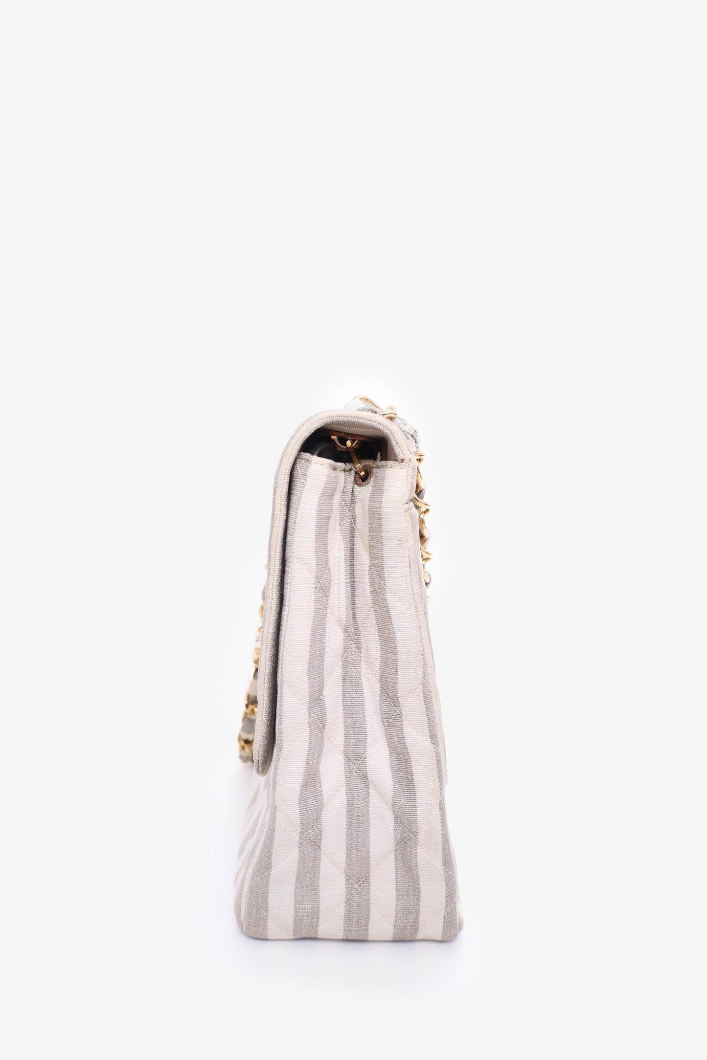 Chanel 1994-96 Grey/White Striped Chain Shoulder Bag