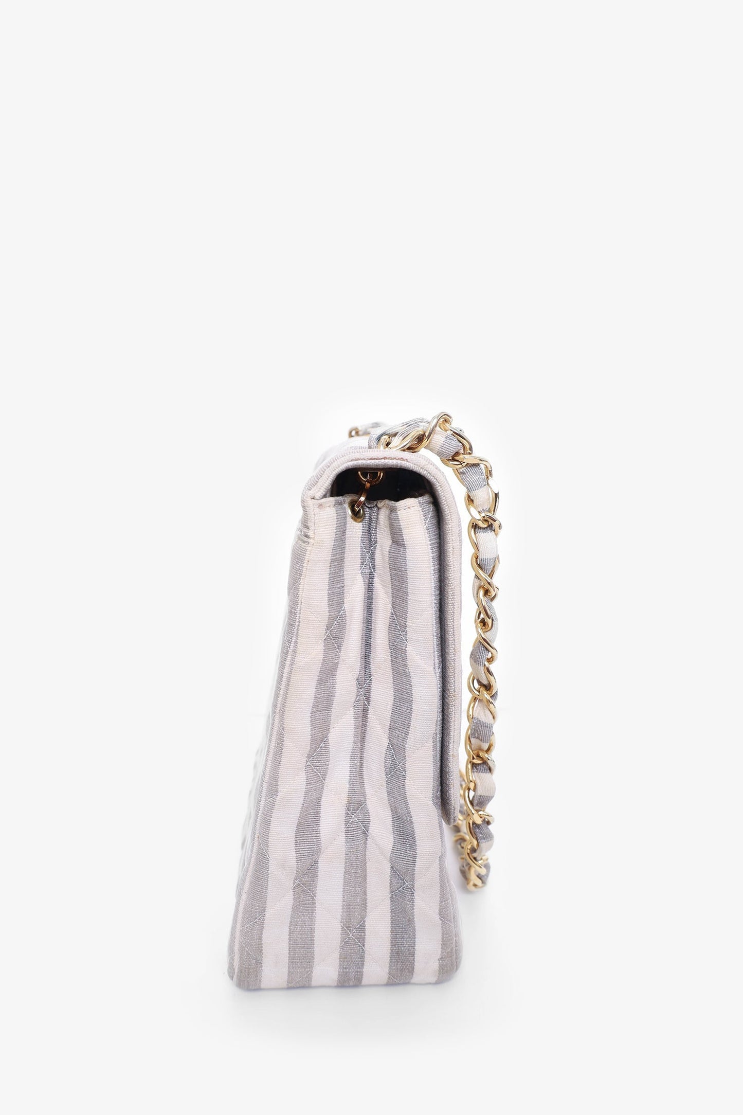 Chanel 1994-96 Grey/White Striped Chain Shoulder Bag