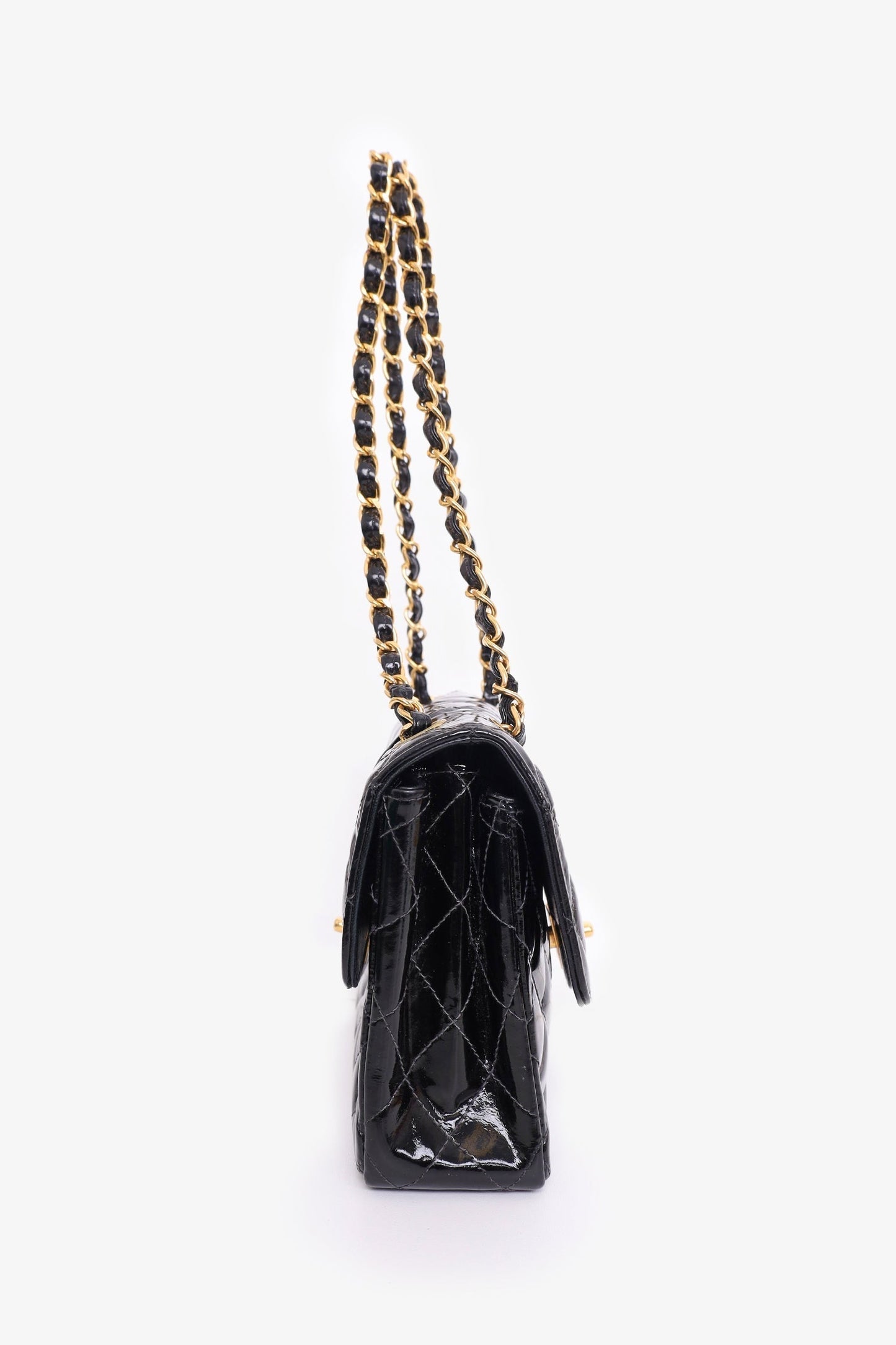 Chanel 1996-97 Black Quilted Patent Double Sided Flap Bag