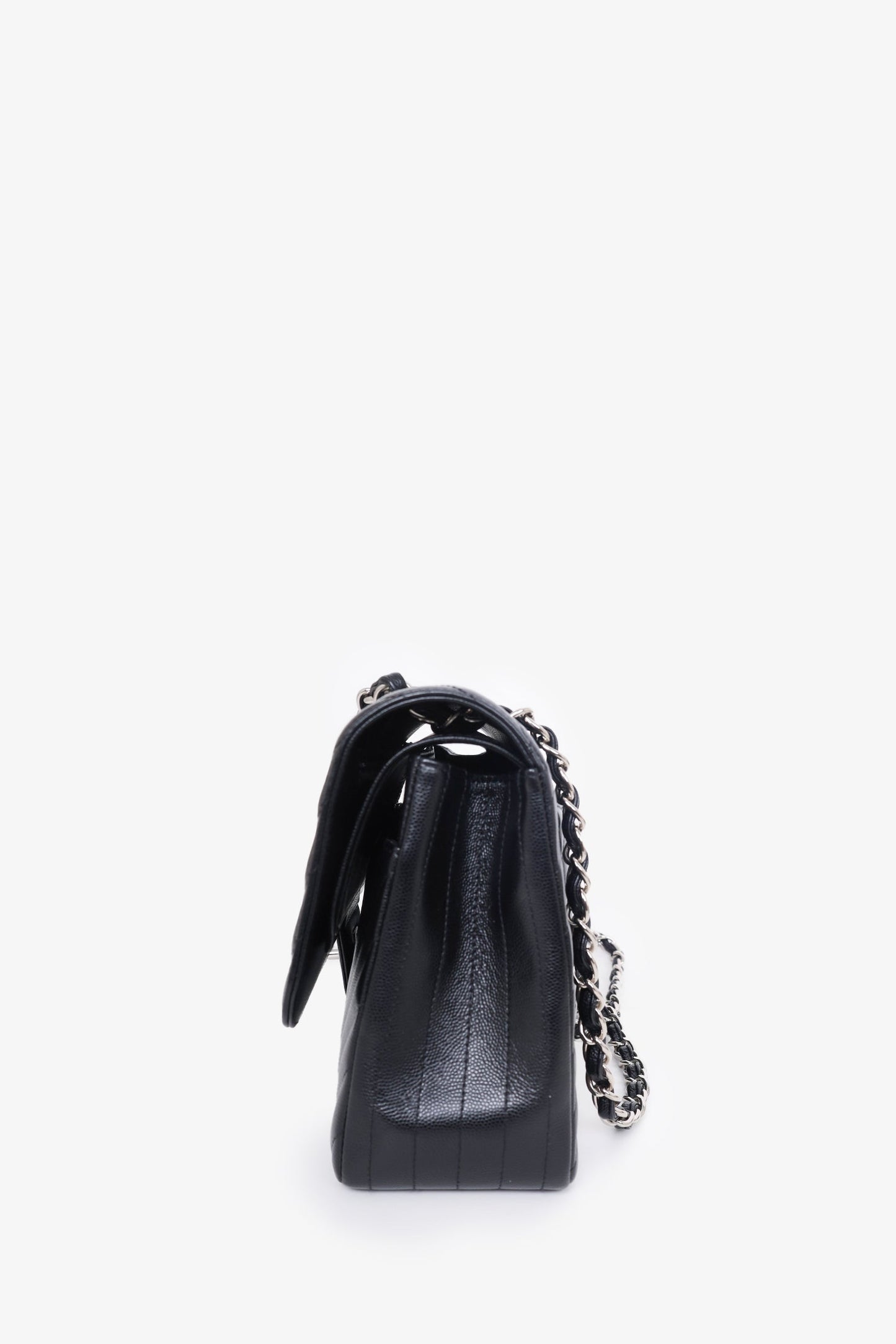 Chanel 2016-17 Black Chevron Caviar Leather Jumbo Double Flap Shoulder Bag