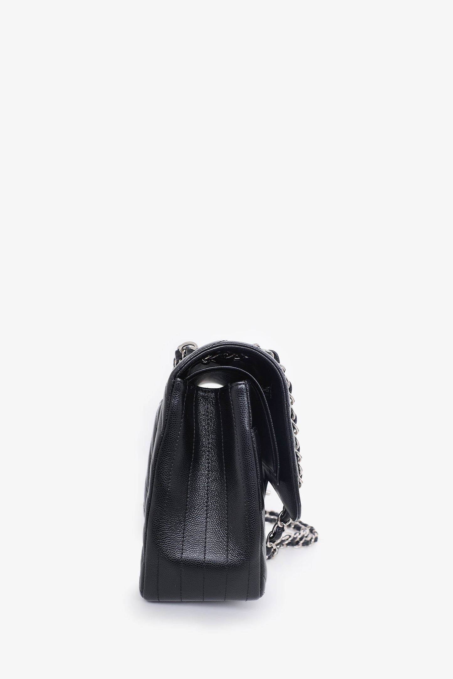 Chanel 2016-17 Black Chevron Caviar Leather Jumbo Double Flap Shoulder Bag