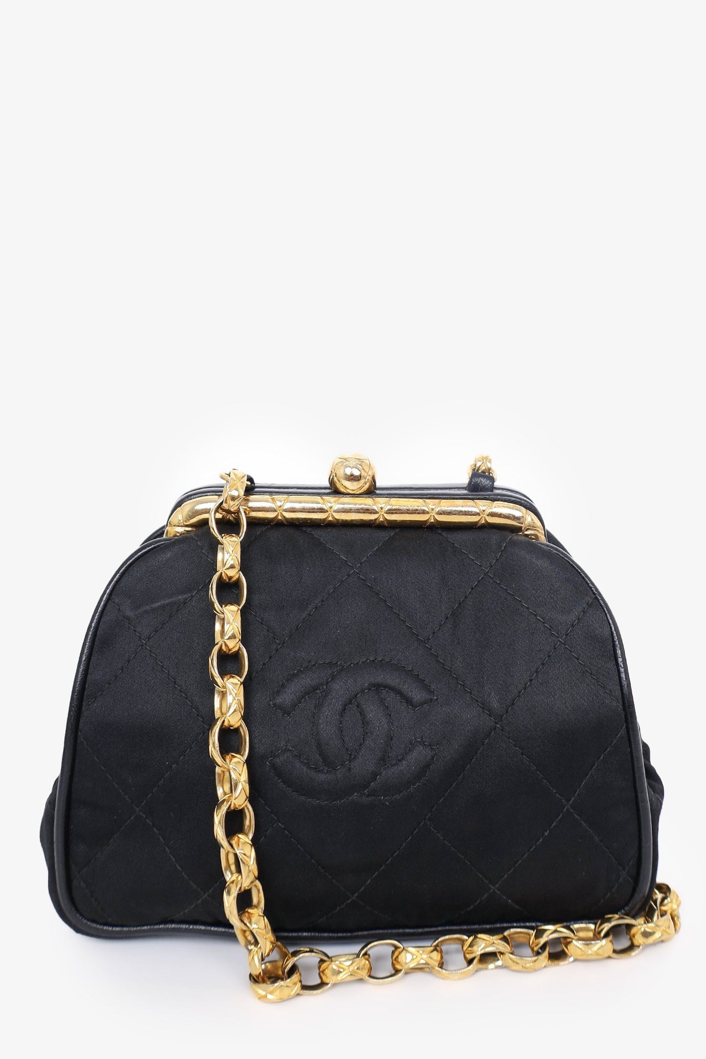Chanel 1989-1991 Black Satin Framed Mini Evening Bag