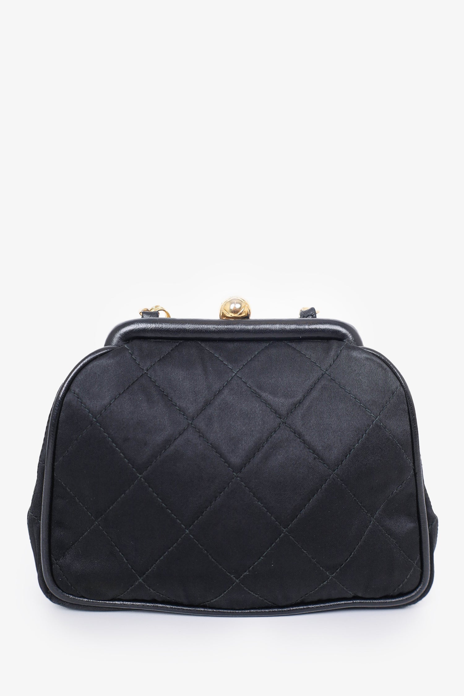 Chanel 1989-1991 Black Satin Framed Mini Evening Bag