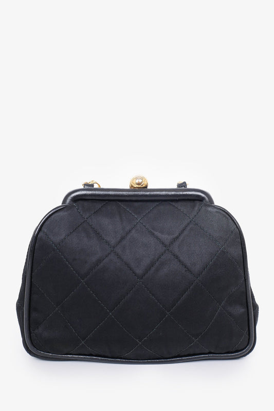 Chanel 1989-1991 Black Satin Framed Mini Evening Bag