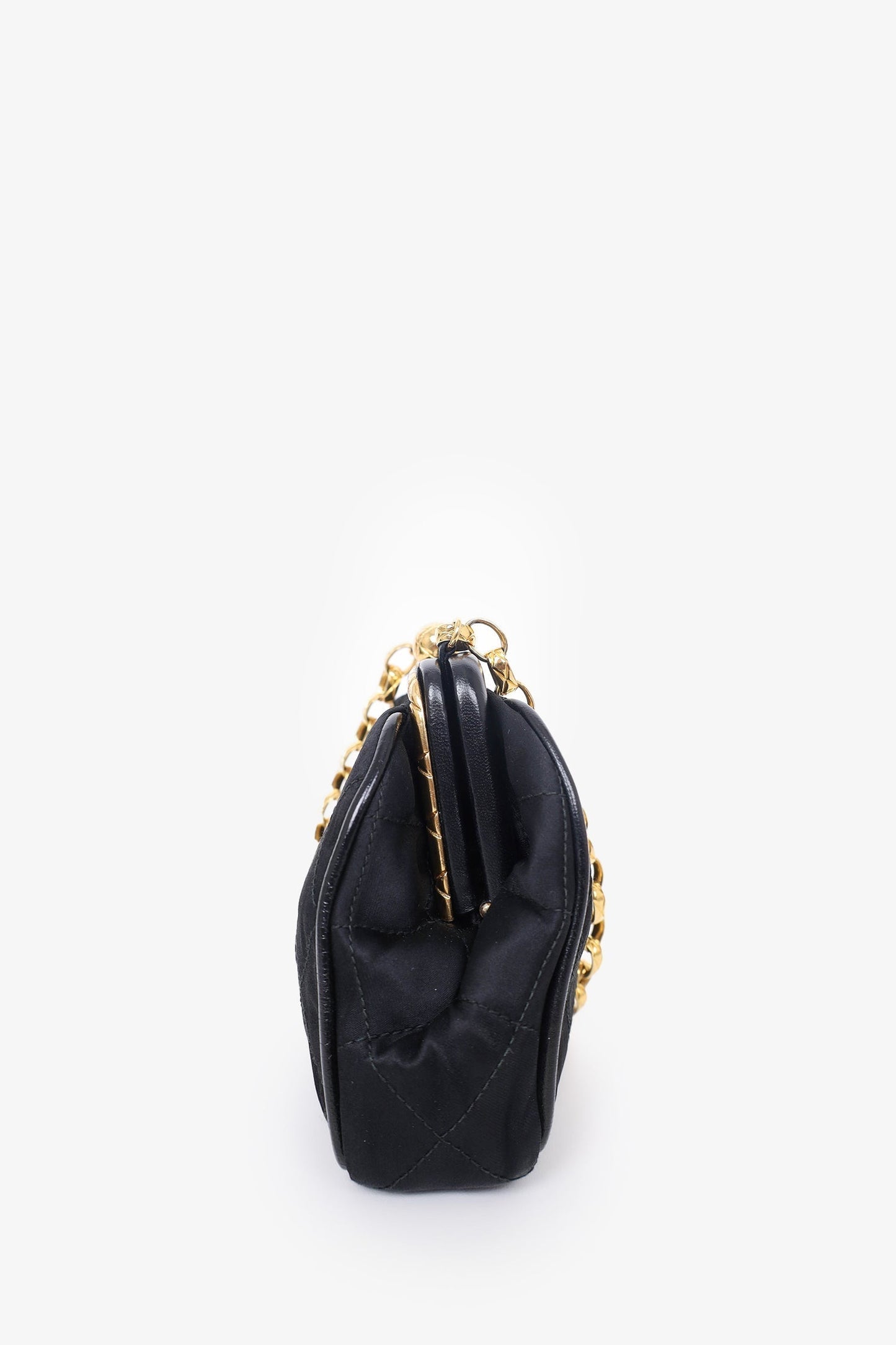 Chanel 1989-1991 Black Satin Framed Mini Evening Bag