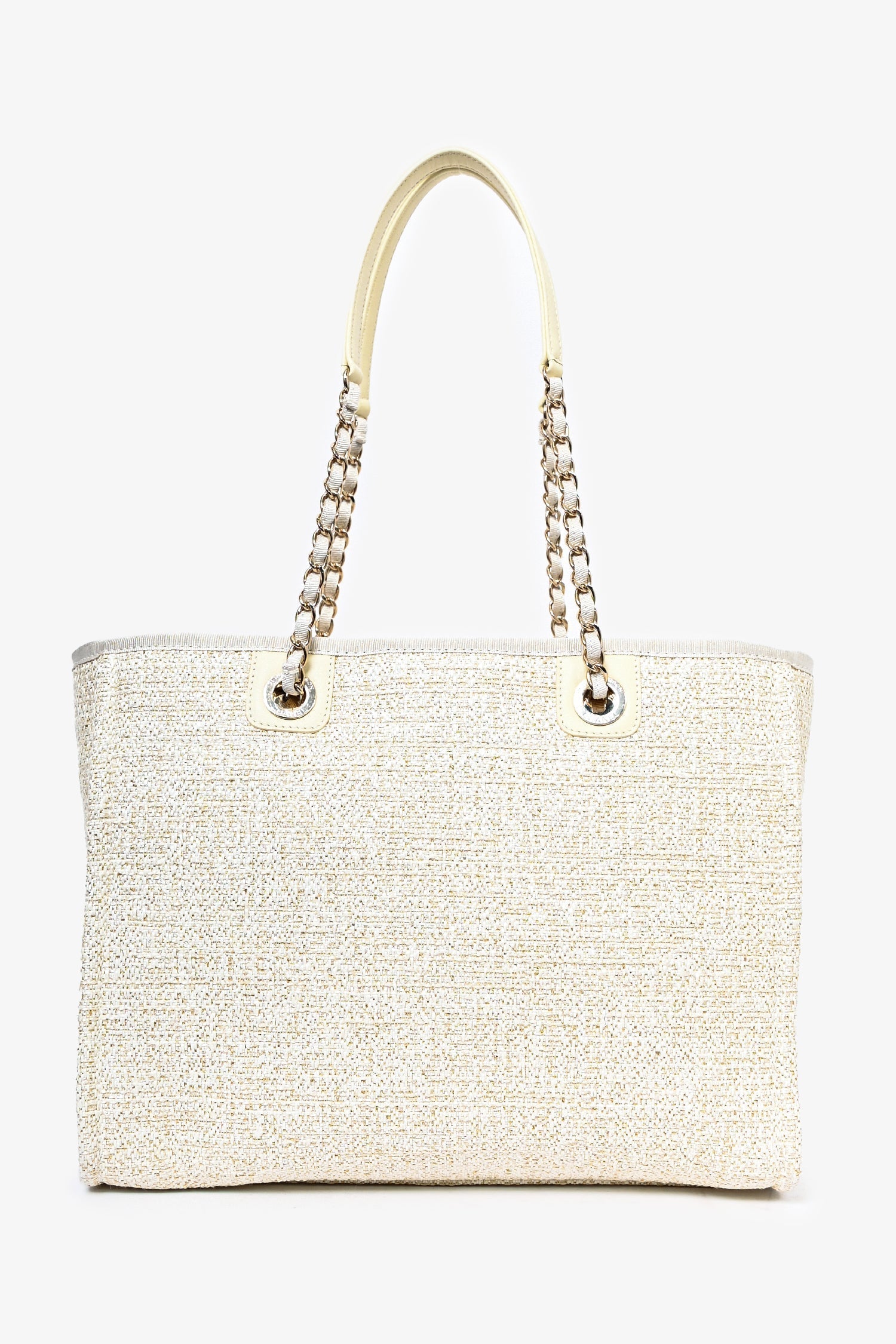 Chanel 2021/22 Beige/Gold Metallic Tweed Small Deauville Shopping Tote