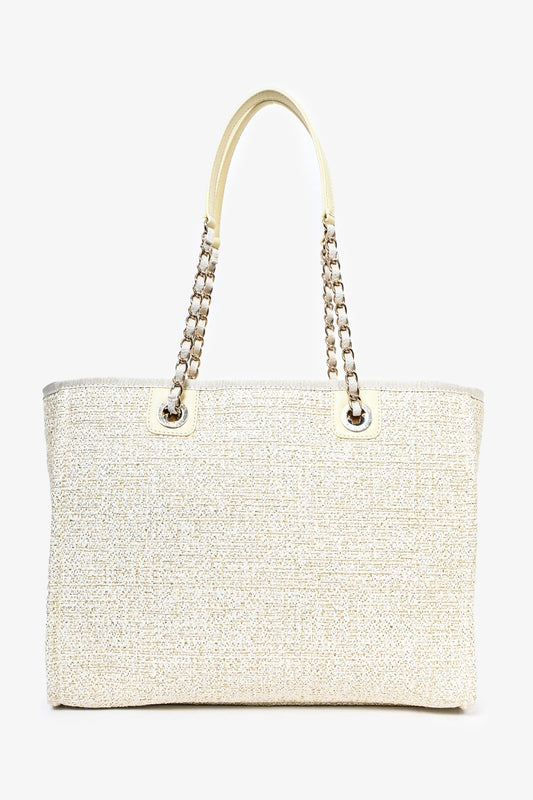 Chanel 2021/22 Beige/Gold Metallic Tweed Small Deauville Shopping Tote