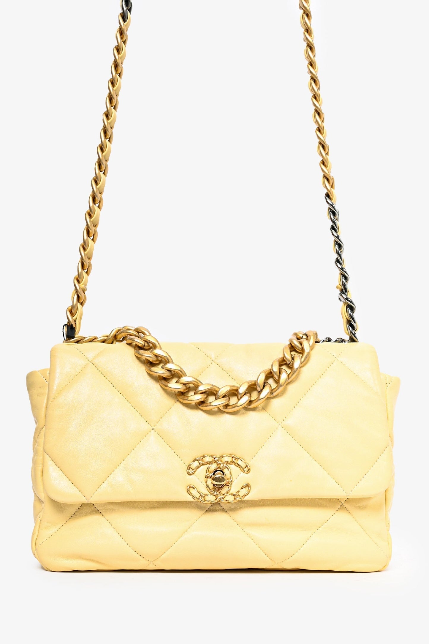 Chanel 2019/2020 Yellow Lambskin Leather Quilted CC Flap Bag