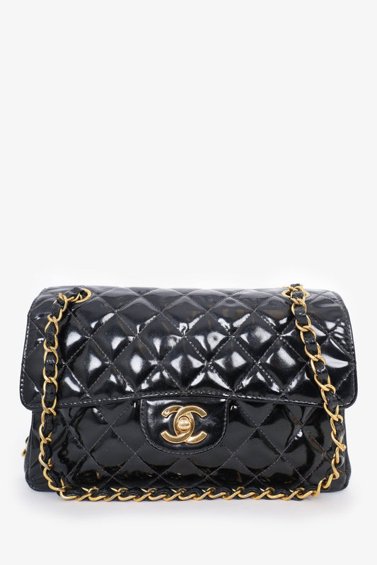 Chanel 1996-97 Black Quilted Patent Double Sided Flap Bag