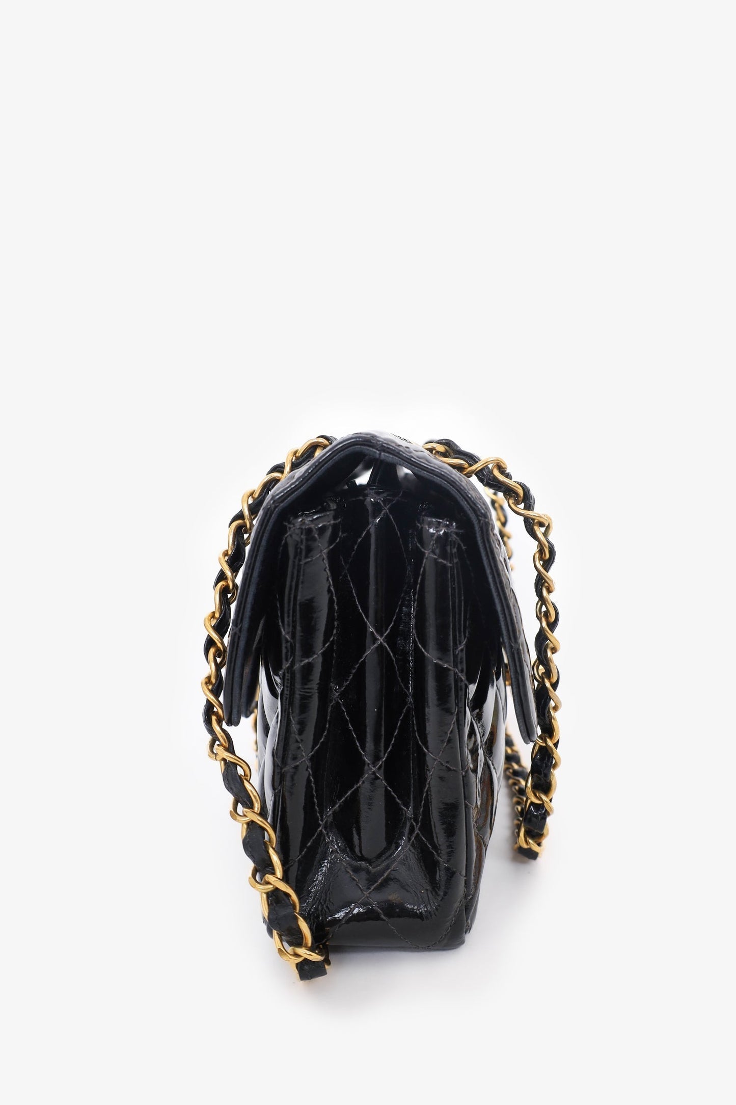 Chanel 1996-97 Black Quilted Patent Double Sided Flap Bag