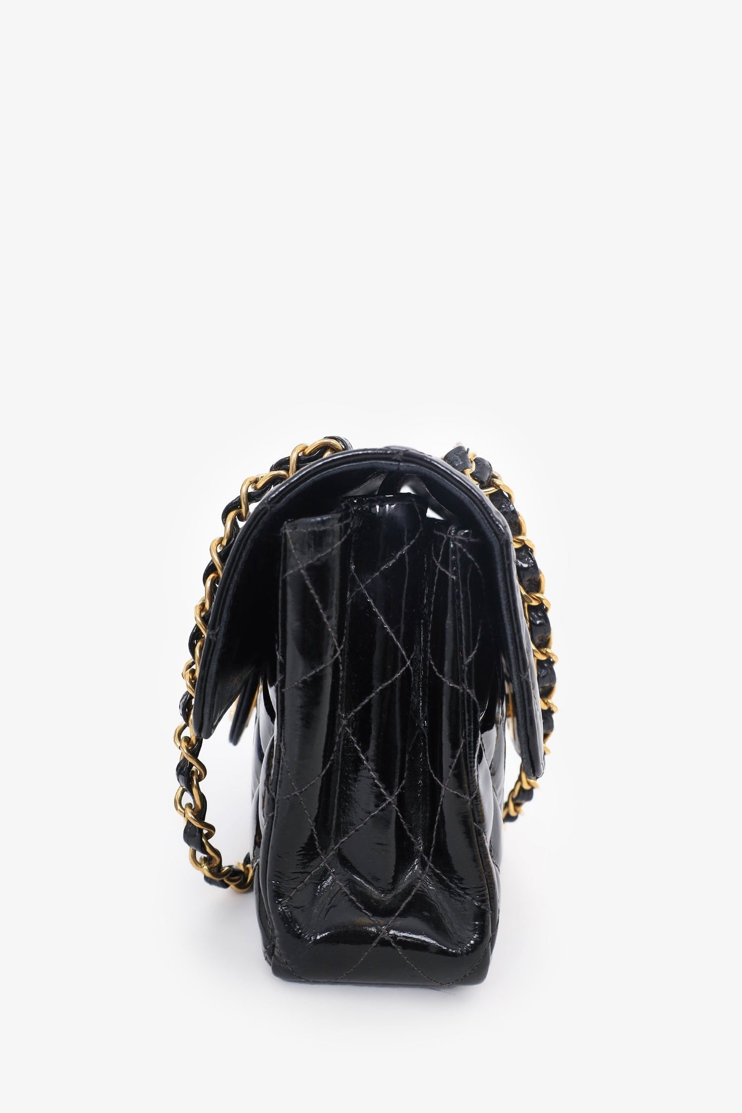 Chanel 1996-97 Black Quilted Patent Double Sided Flap Bag