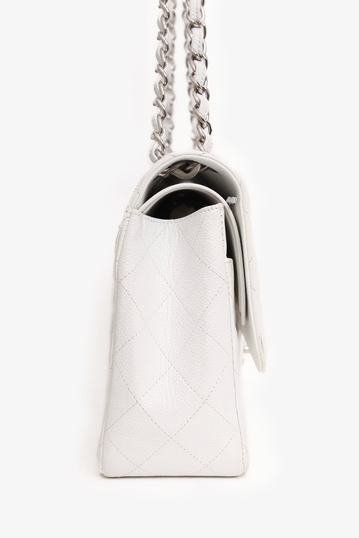 Chanel 2011 White Caviar Leather Jumbo Classic Flap Shoulder Bag