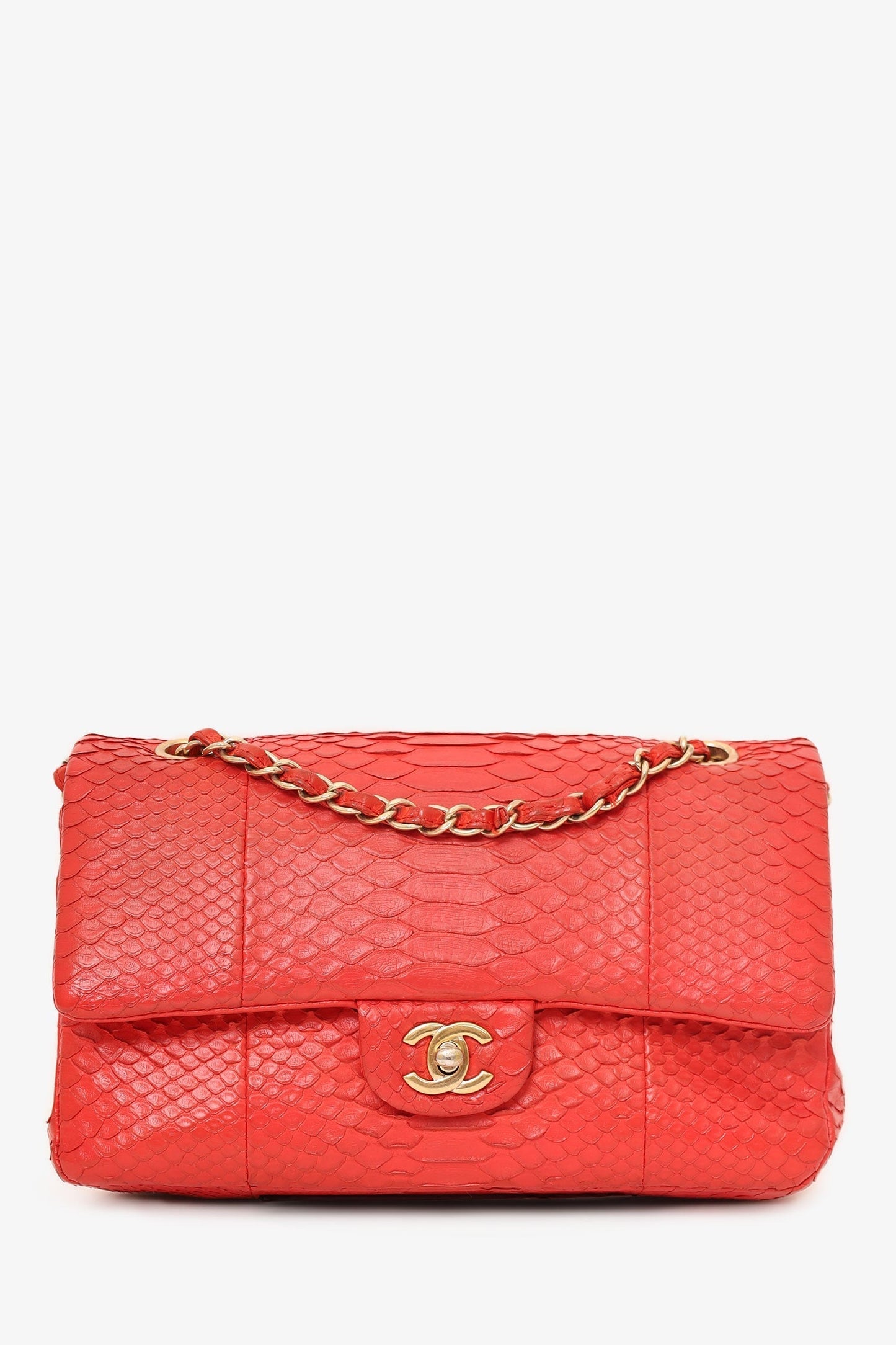 Chanel 2016-17 Red Python Leather Medium Double Flap Bag