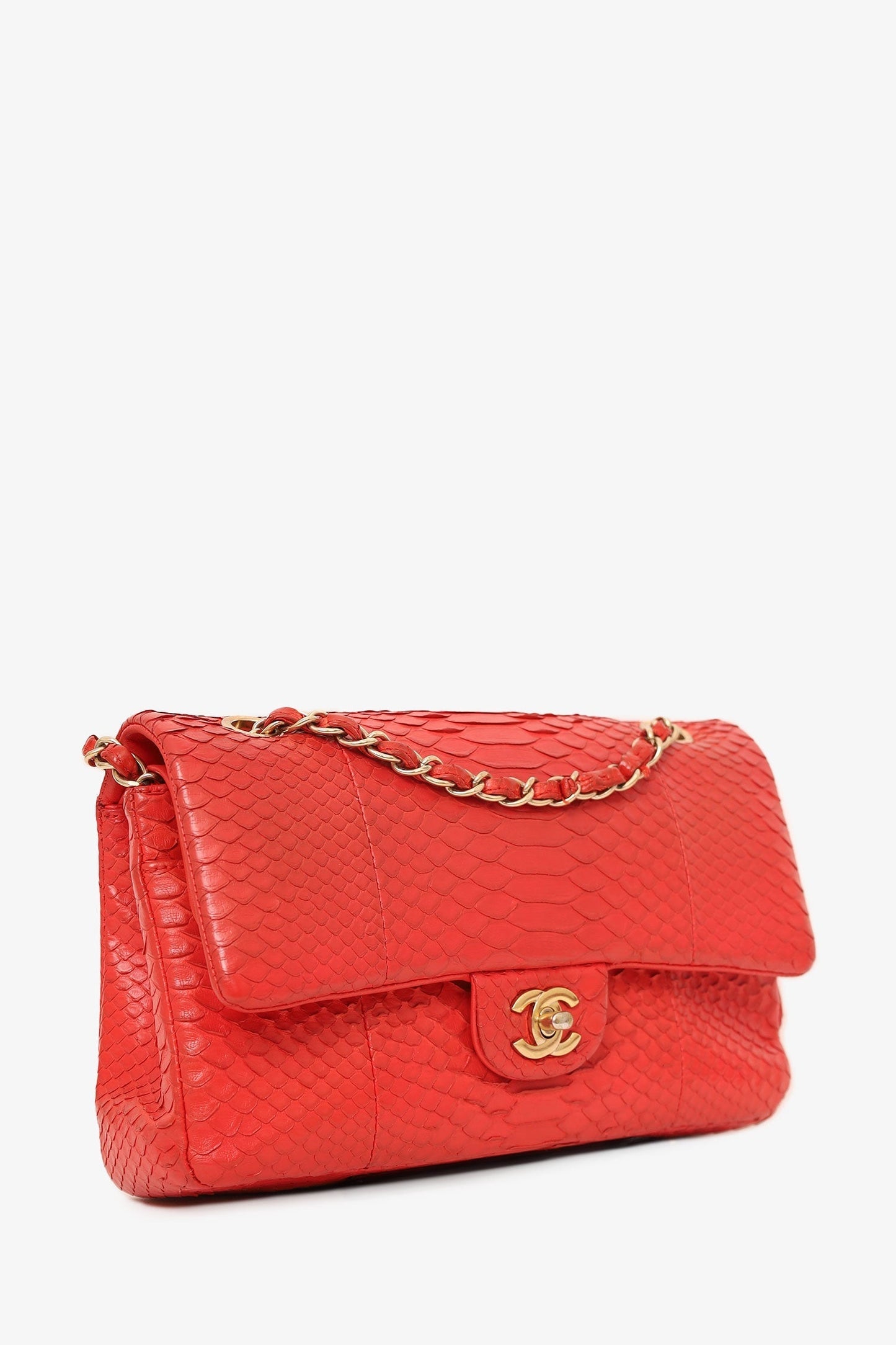 Chanel 2016-17 Red Python Leather Medium Double Flap Bag