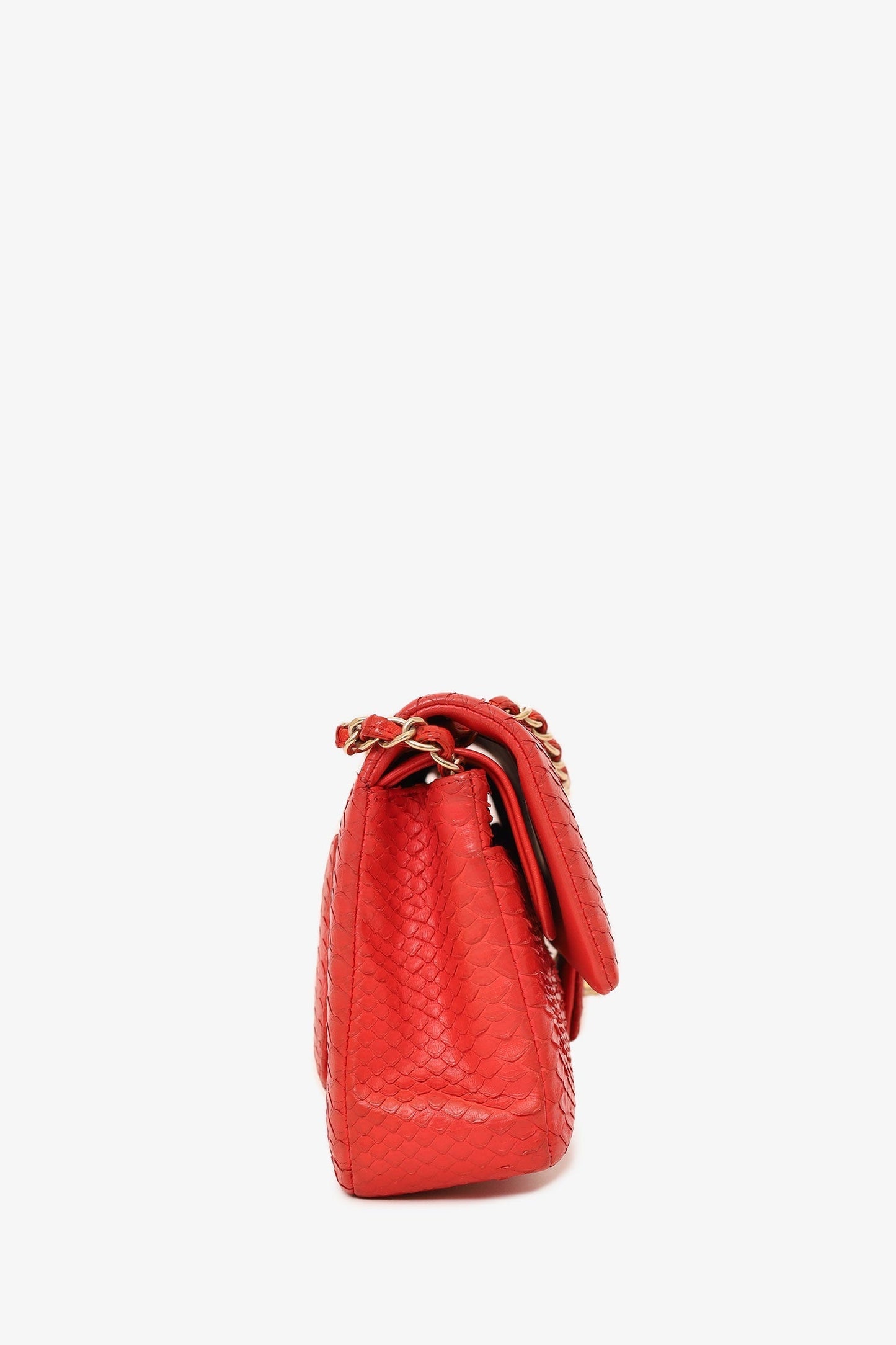 Chanel 2016-17 Red Python Leather Medium Double Flap Bag